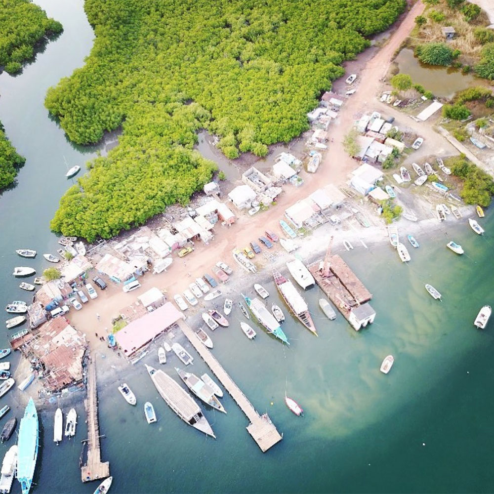 Coast side view from the sky in Gambia